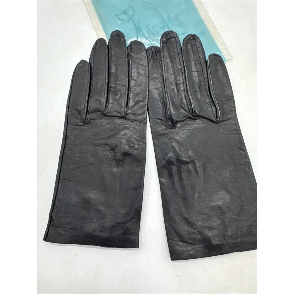 Womens Vintage Gloves Black Leather Unlined By Miss Aris  Size 6